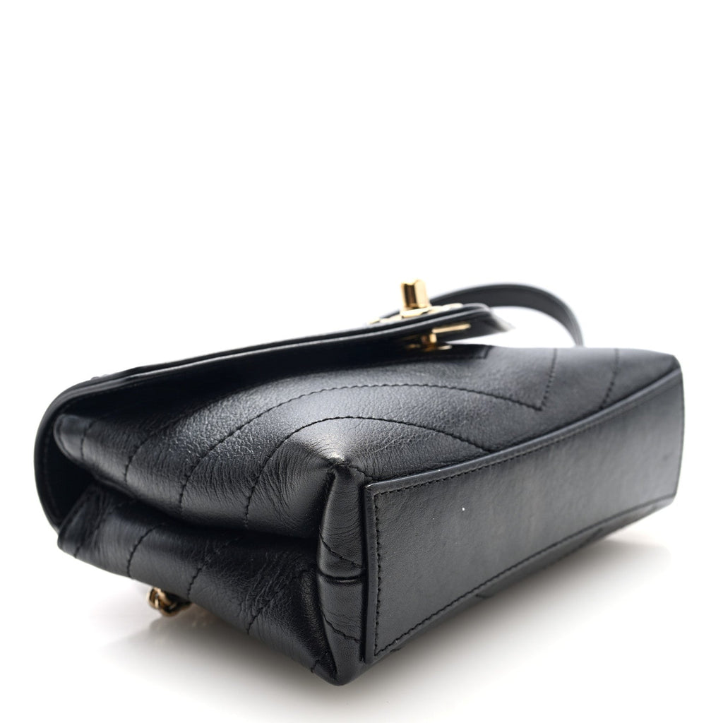 Calfskin Chevron Stitched Coco Waist Bag Black