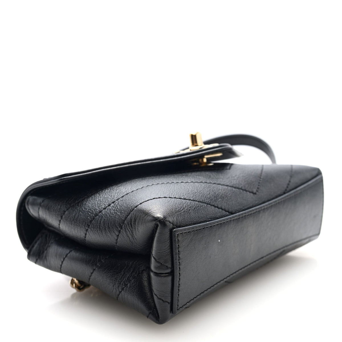 Calfskin Chevron Stitched Coco Waist Bag Black
