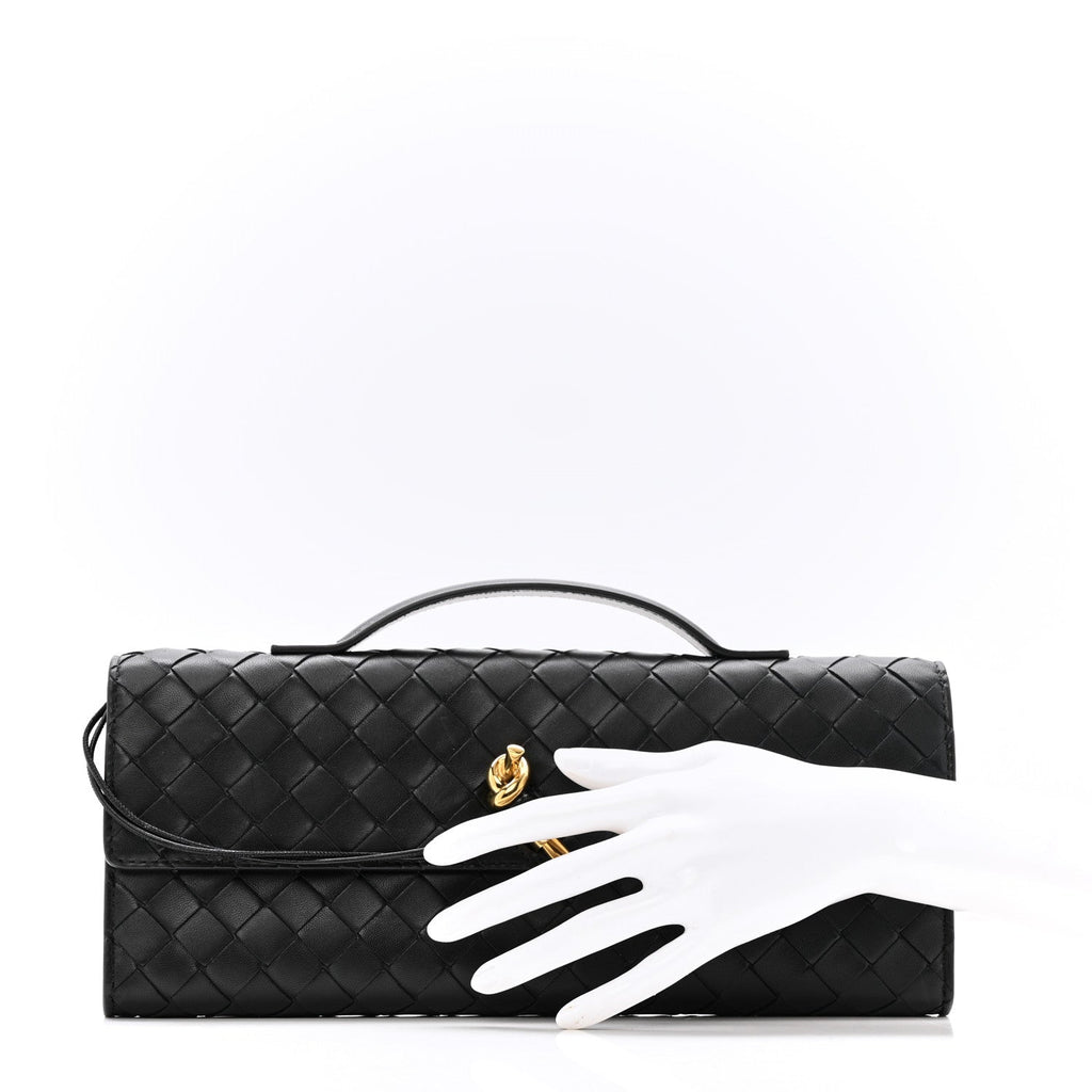 Nappa Intrecciato Long Andiamo Top Handle Clutch Black