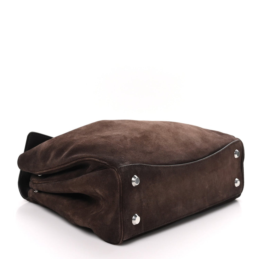 Waxed Suede Calfskin Medium Rodeo Top Handle Handbag Light Espresso
