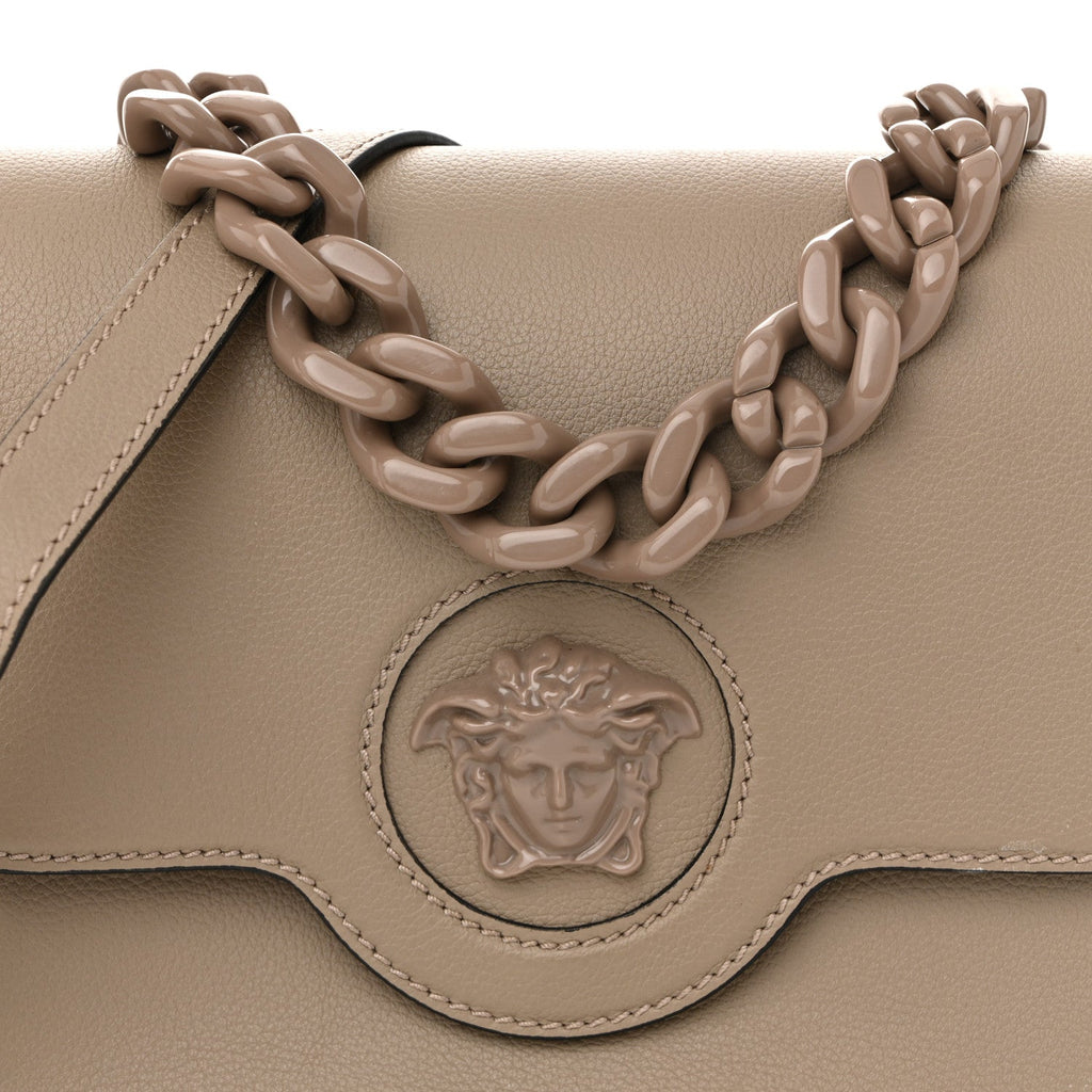 Grained Calfskin La Medusa Flap Shoulder Bag Taupe