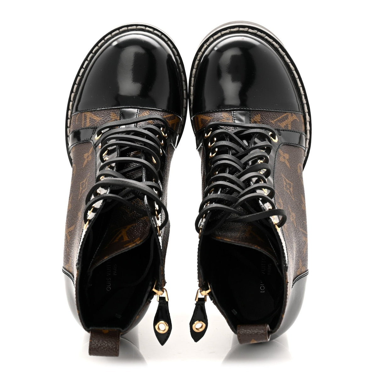 Patent Calfskin Monogram Star Trail Ankle Boots 40 Black