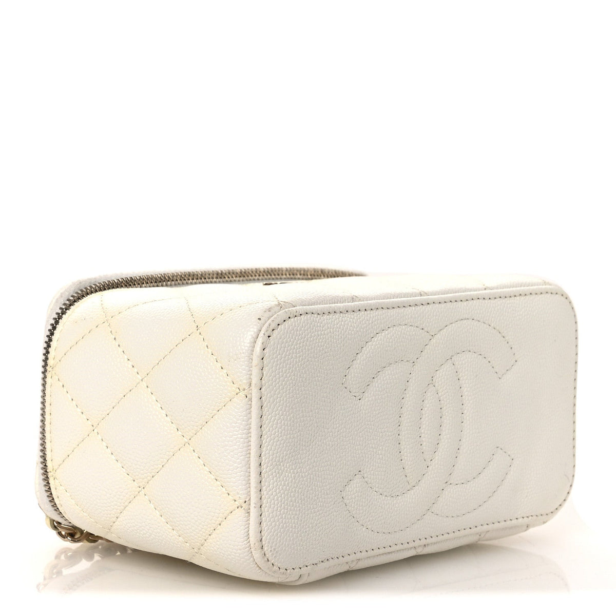 Caviar Quilted Small Vanity Case With Chain White
