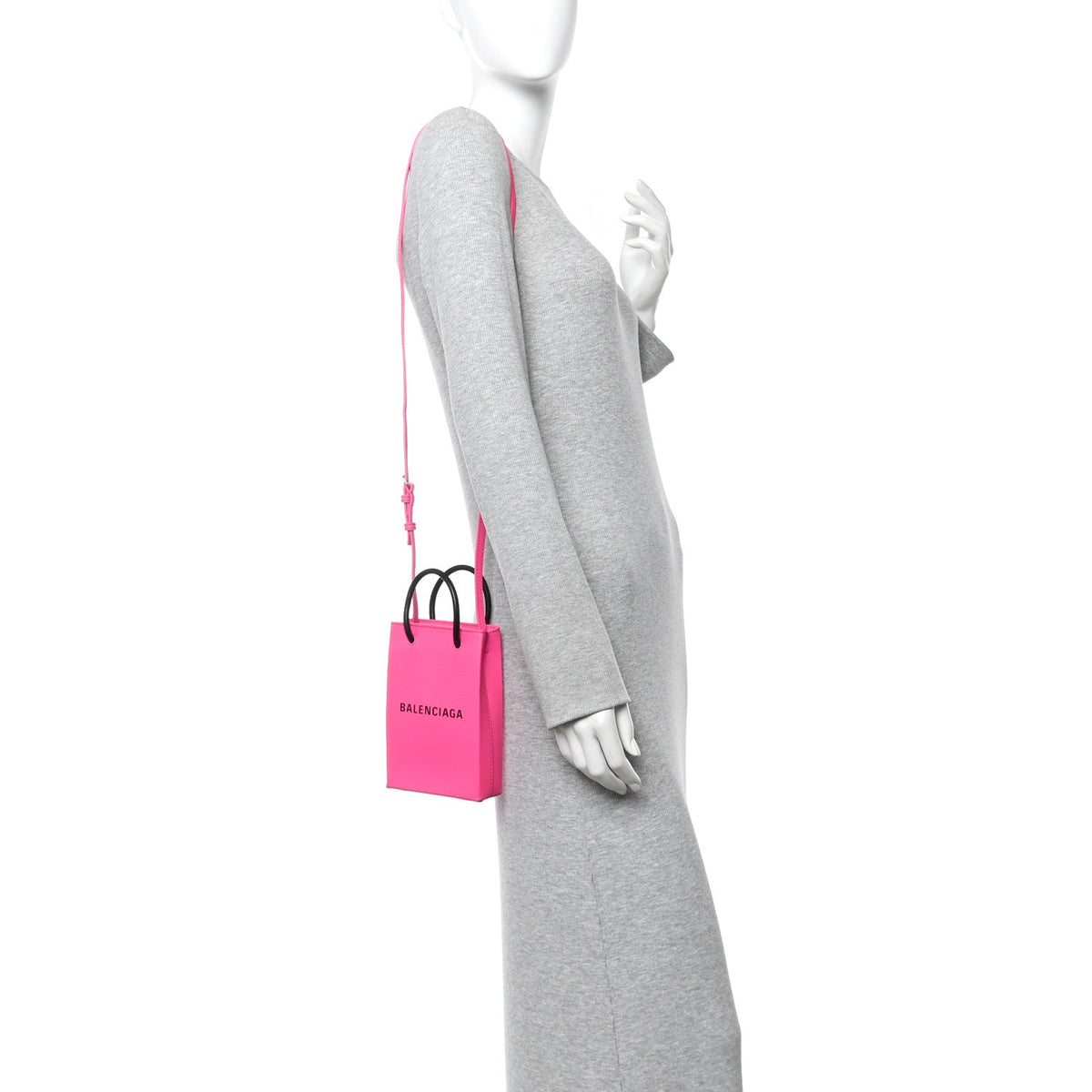 Squared Calfskin Logo Shopping Phone Holder Bag Acid Fuchsia
