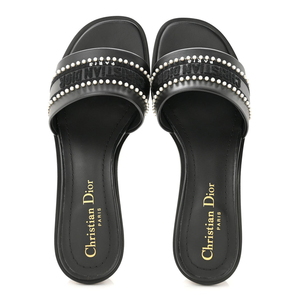 Calfksin Pearl Embroidered Dway 35mm Slide Sandals 35 Black