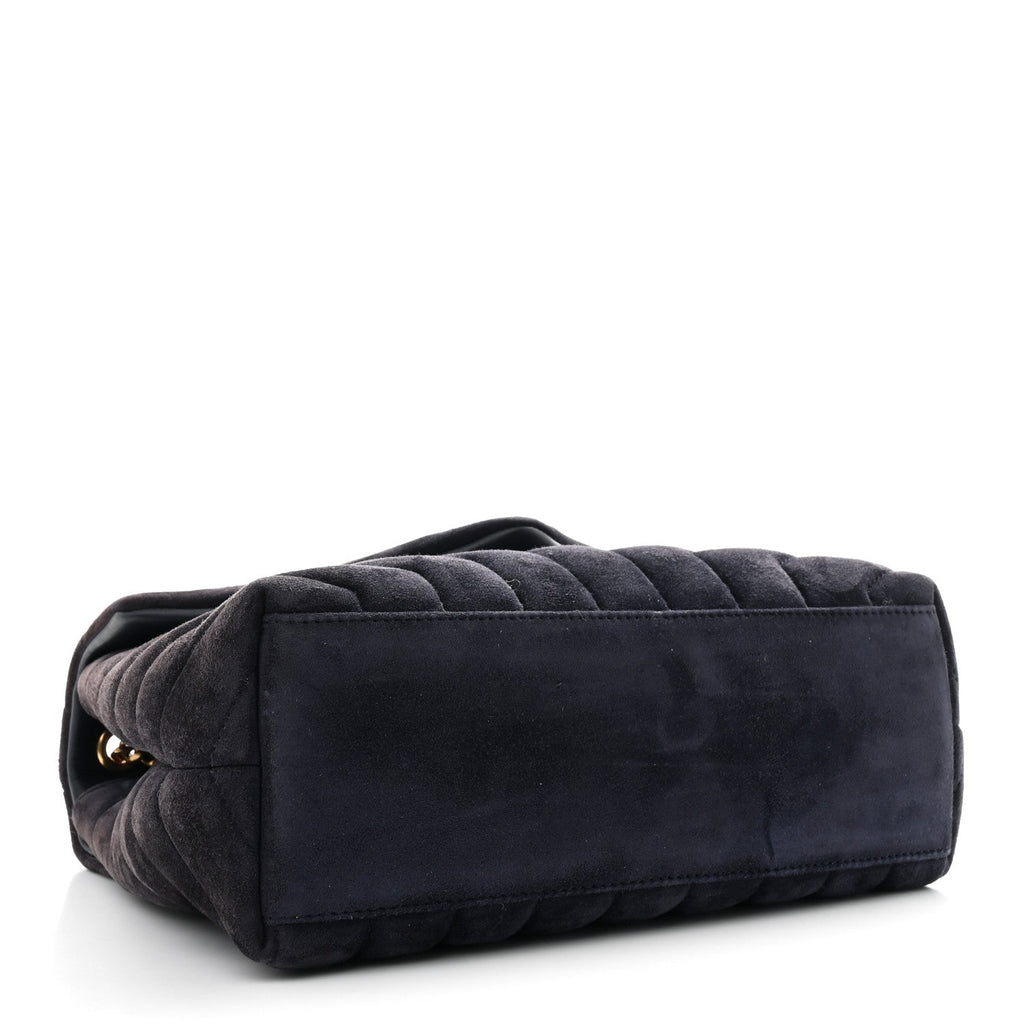 Suede Calfskin Y Quilted Monogram Small Loulou Chain Satchel Deep Marine