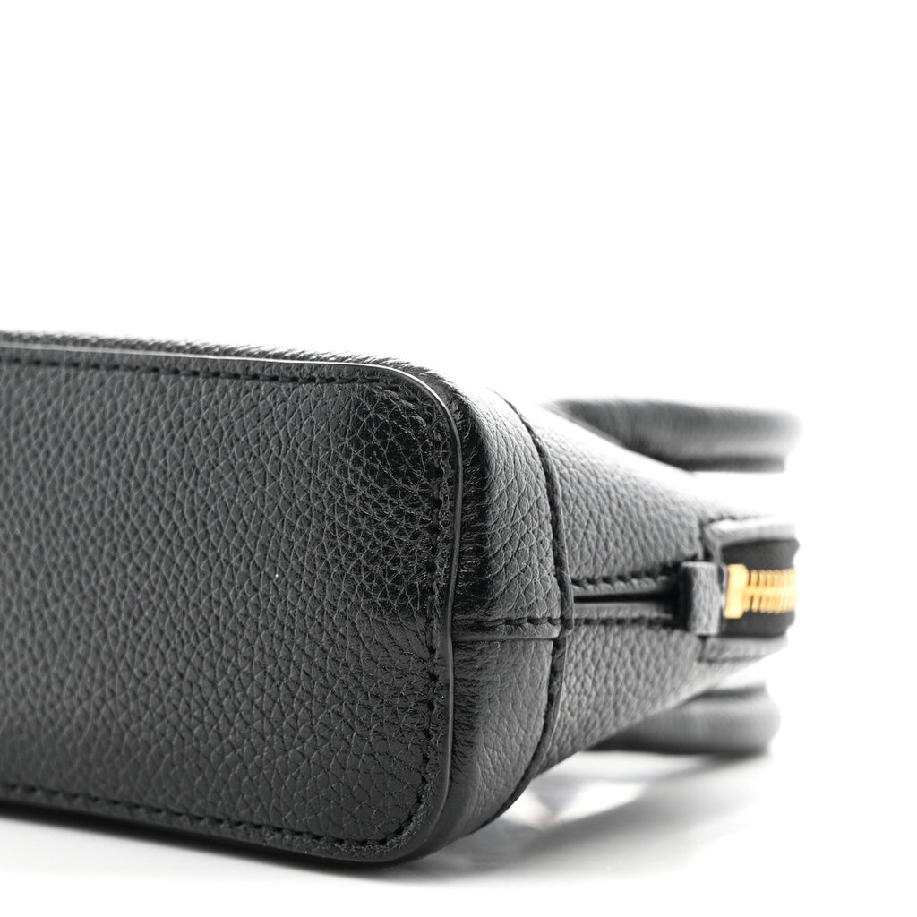 Grained Calfskin Logo Mini Ville Top Handle Bag Black White