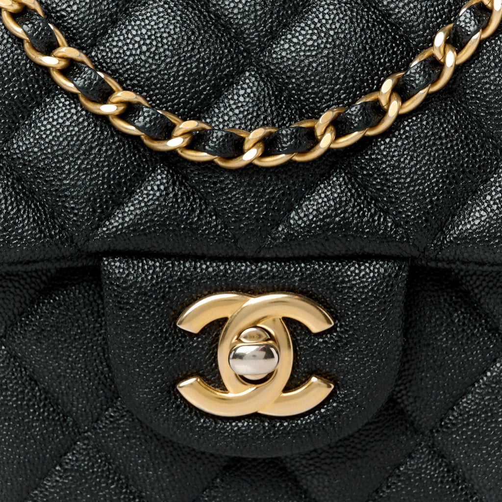 Caviar Quilted Mini Top Handle Rectangular Flap Black