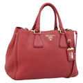 PRADA Hand Bag Vittero Dino Leather 2way Red Gold Auth BA15080V