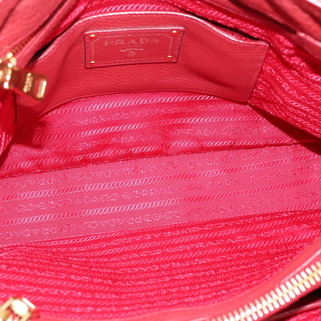 PRADA Hand Bag Vittero Dino Leather 2way Red Gold Auth BA15080V