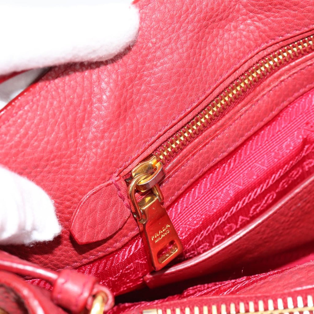 PRADA Hand Bag Vittero Dino Leather 2way Red Gold Auth BA15080V