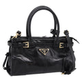 PRADA Bonnie Hand Bag Leather 2way Black Gold Auth BA15756SAM