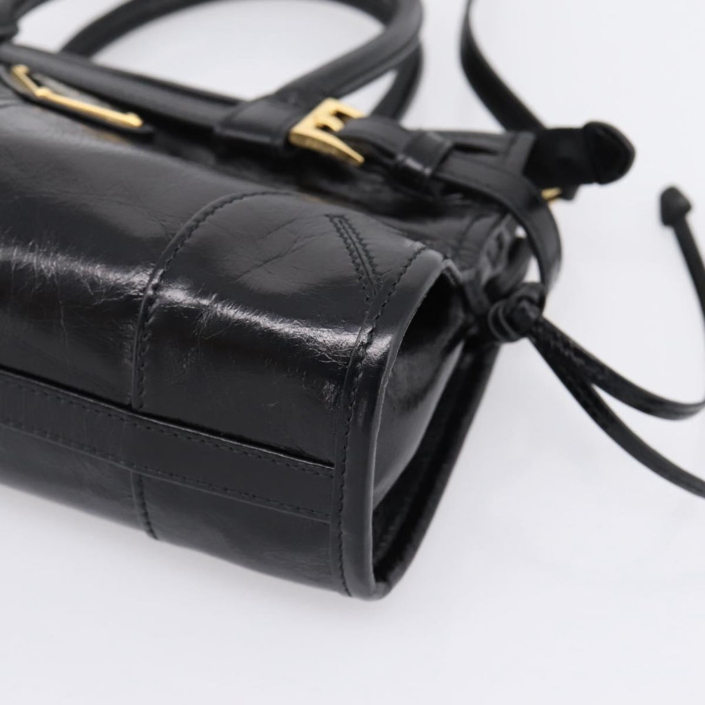 PRADA Bonnie Hand Bag Leather 2way Black Gold Auth BA15756SAM