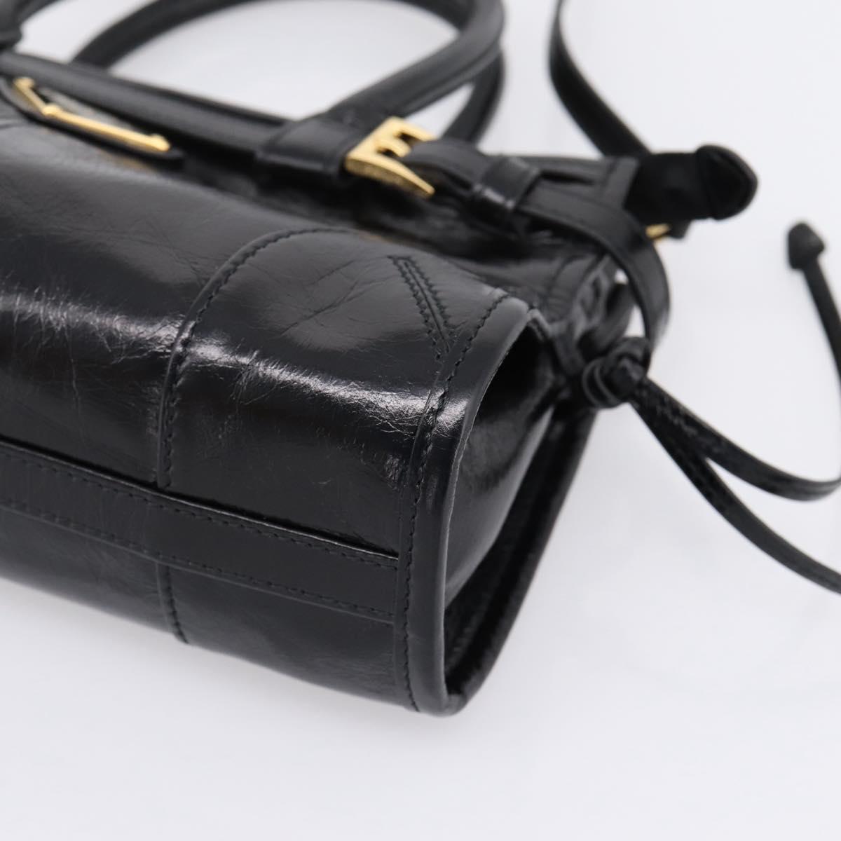PRADA Bonnie Hand Bag Leather 2way Black Gold Auth BA15756SAM