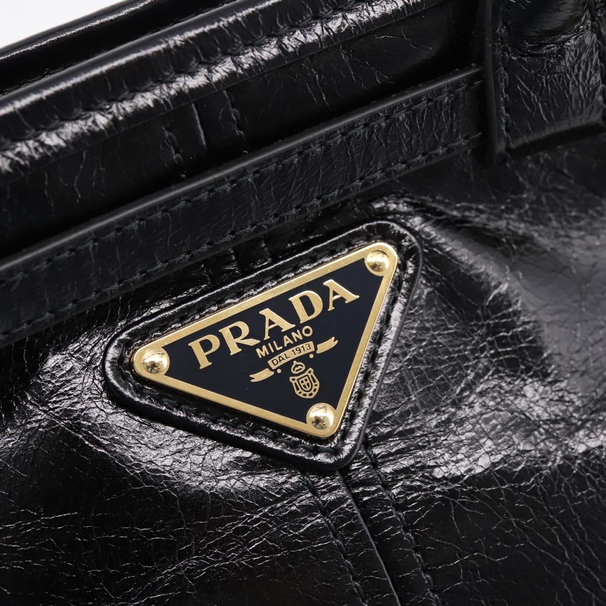 PRADA Bonnie Hand Bag Leather 2way Black Gold Auth BA15756SAM