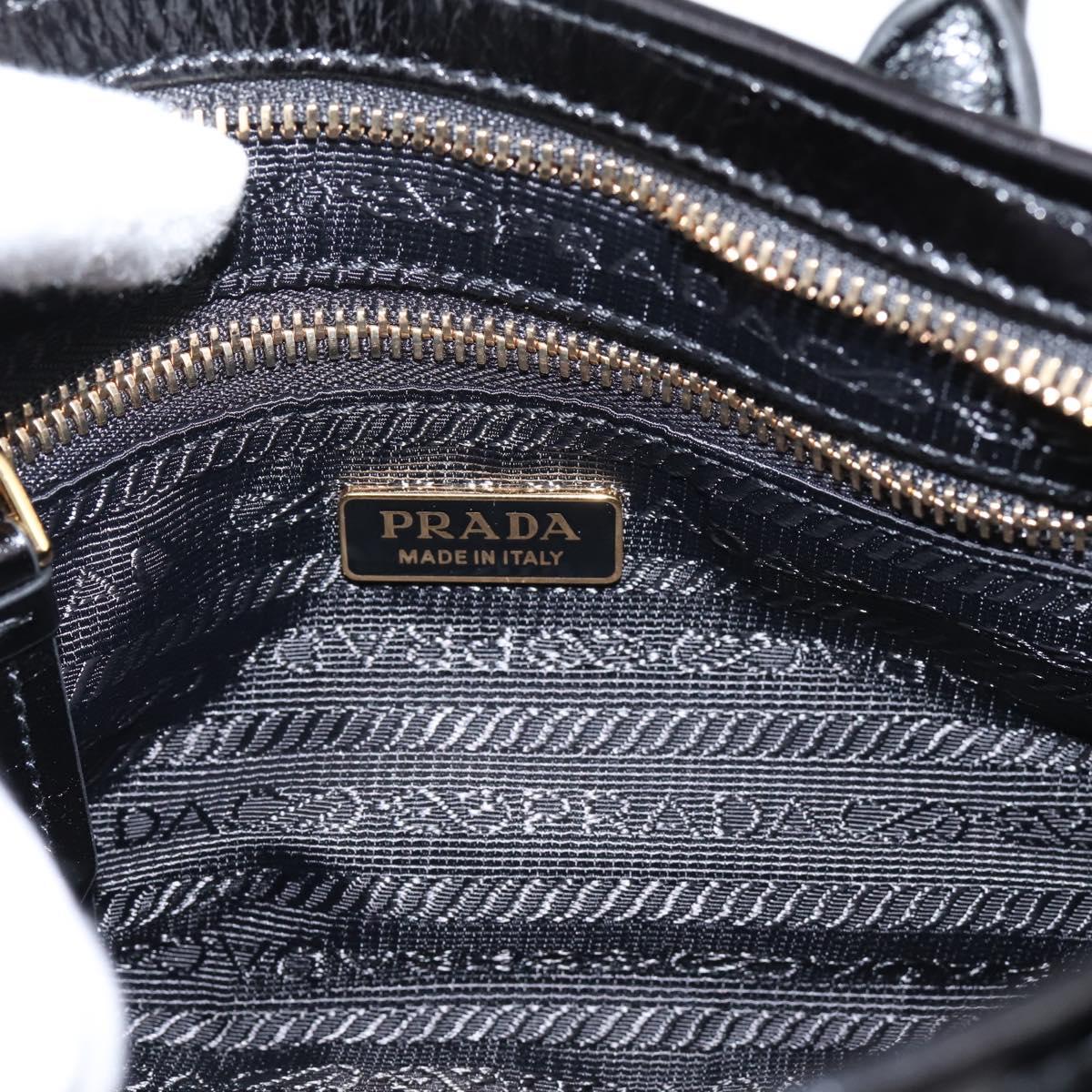 PRADA Bonnie Hand Bag Leather 2way Black Gold Auth BA15756SAM