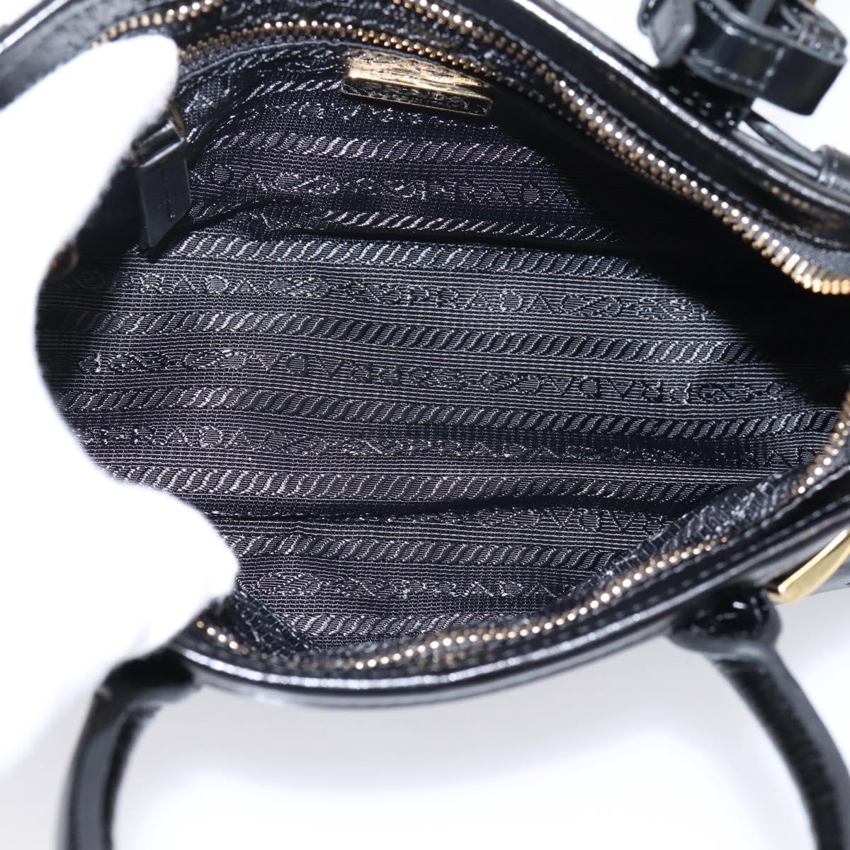 PRADA Bonnie Hand Bag Leather 2way Black Gold Auth BA15756SAM