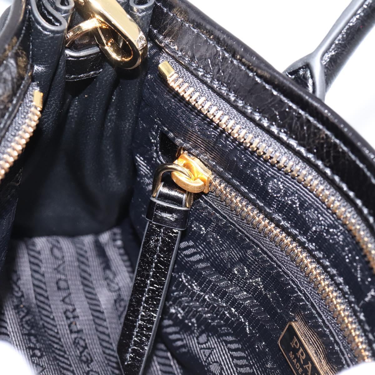 PRADA Bonnie Hand Bag Leather 2way Black Gold Auth BA15756SAM