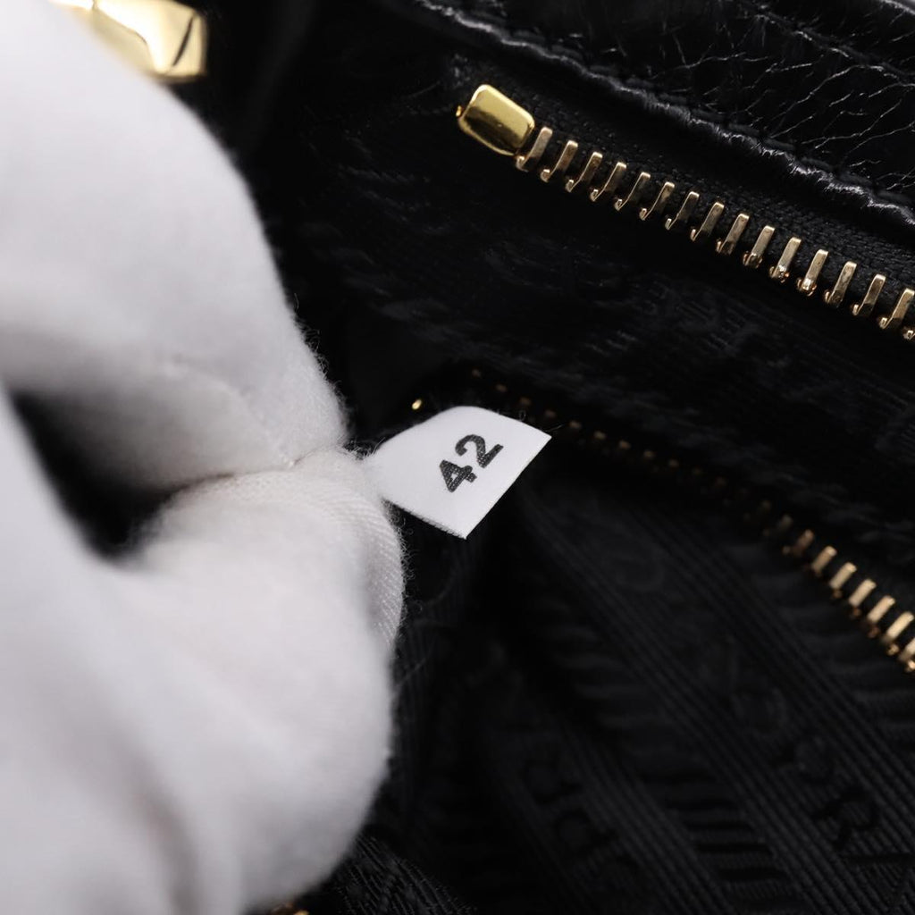 PRADA Bonnie Hand Bag Leather 2way Black Gold Auth BA15756SAM
