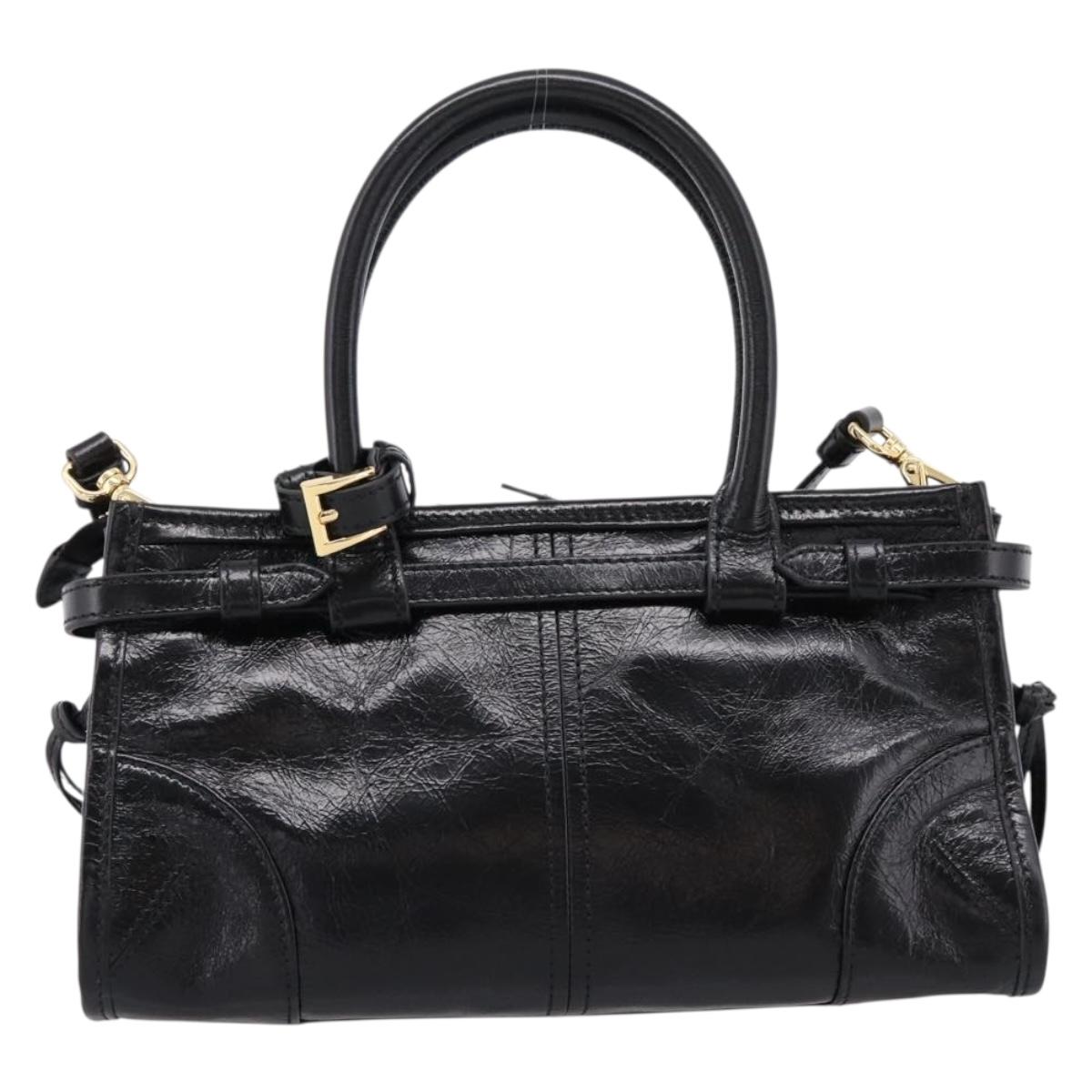 PRADA Bonnie Hand Bag Leather 2way Black Gold Auth BA15756SAM