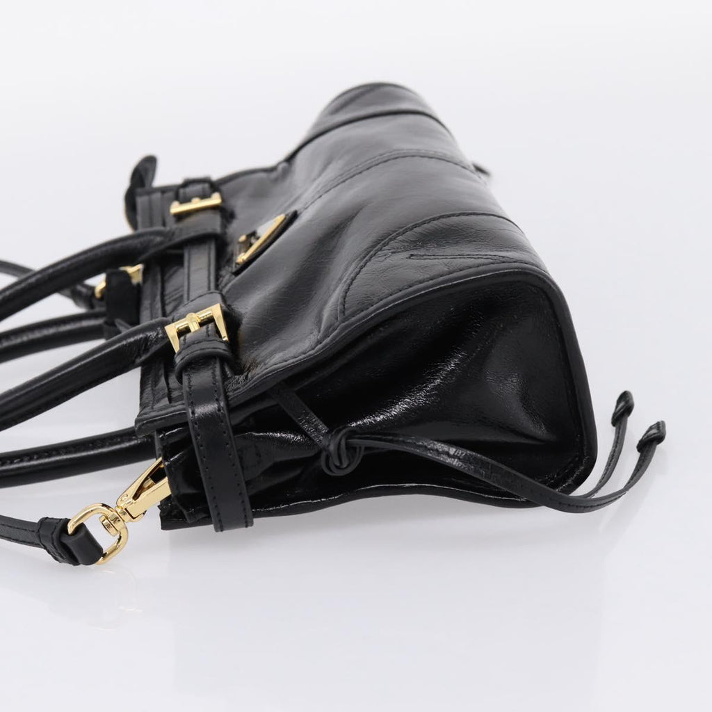 PRADA Bonnie Hand Bag Leather 2way Black Gold Auth BA15756SAM
