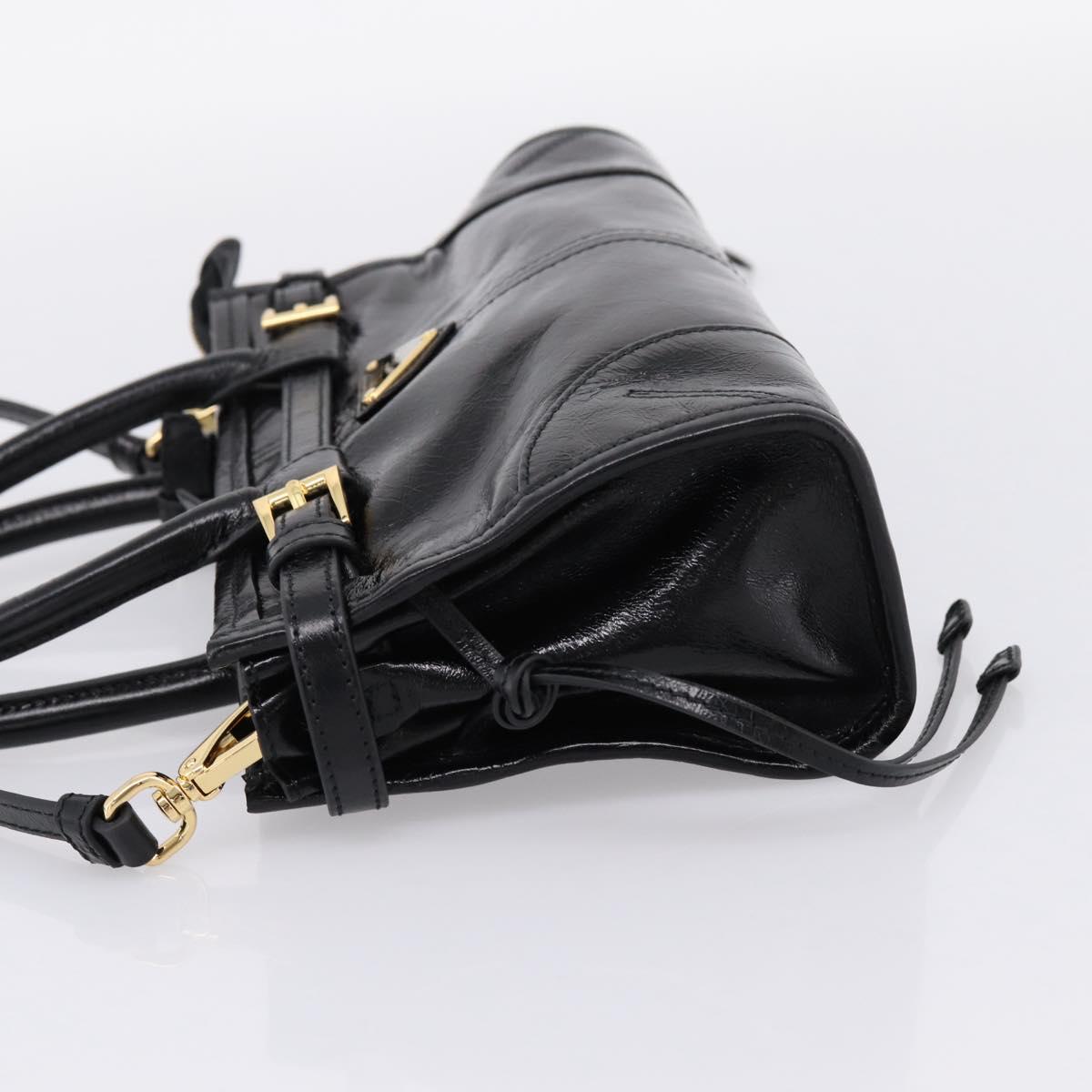 PRADA Bonnie Hand Bag Leather 2way Black Gold Auth BA15756SAM