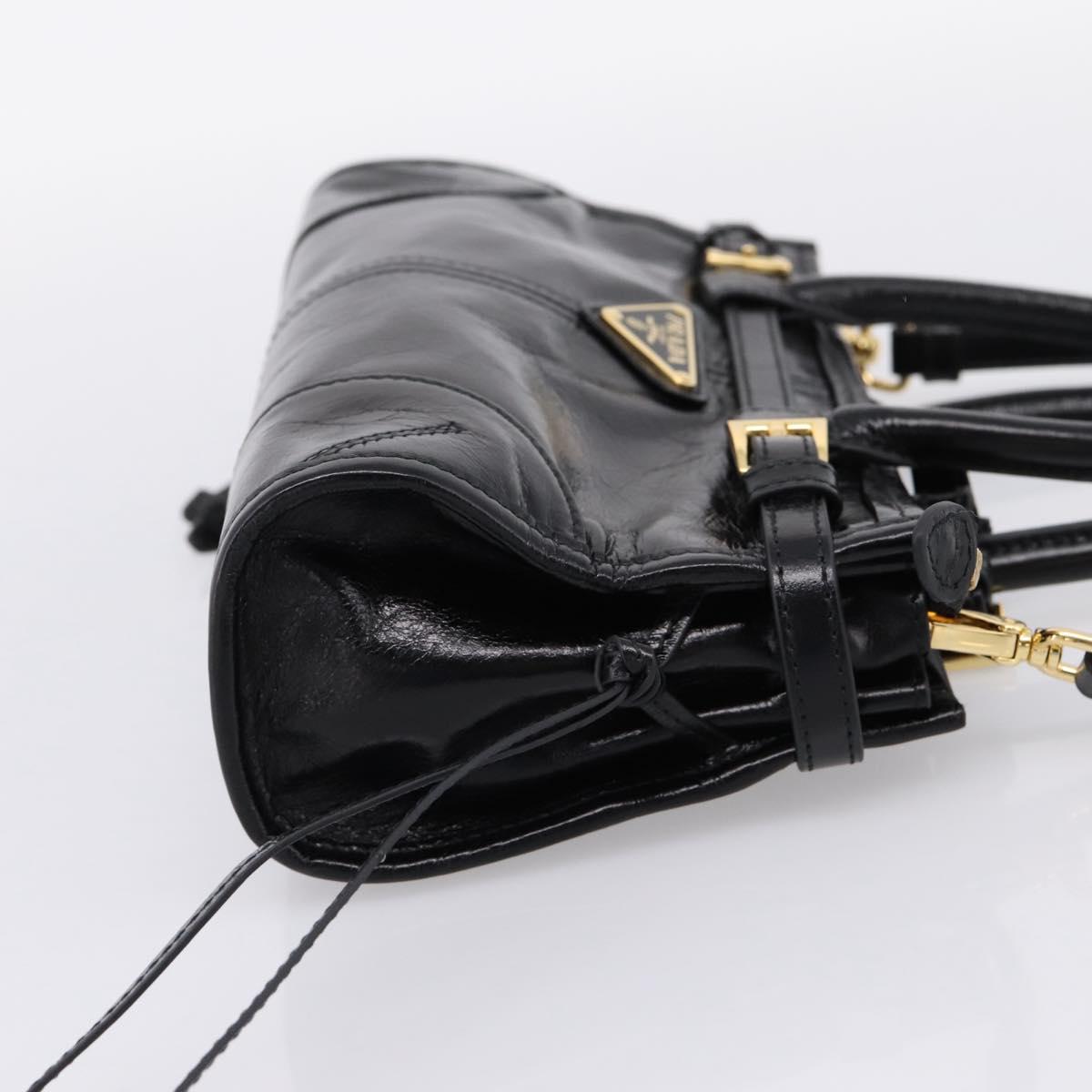 PRADA Bonnie Hand Bag Leather 2way Black Gold Auth BA15756SAM