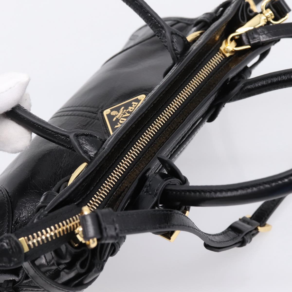 PRADA Bonnie Hand Bag Leather 2way Black Gold Auth BA15756SAM