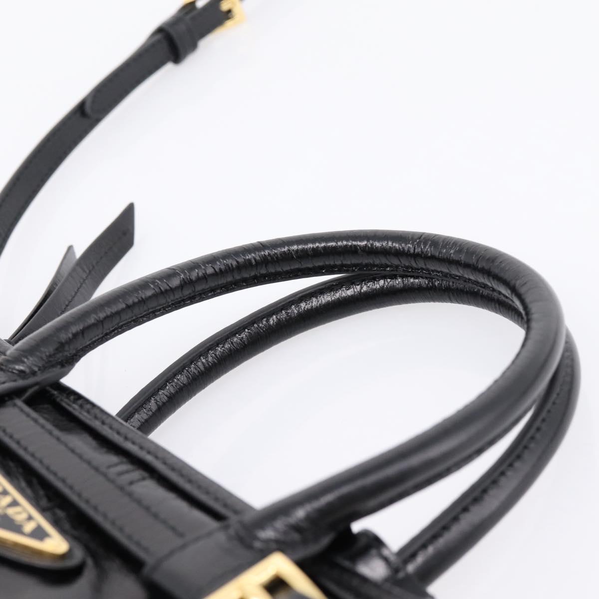 PRADA Bonnie Hand Bag Leather 2way Black Gold Auth BA15756SAM
