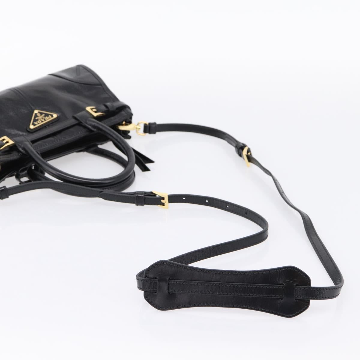 PRADA Bonnie Hand Bag Leather 2way Black Gold Auth BA15756SAM