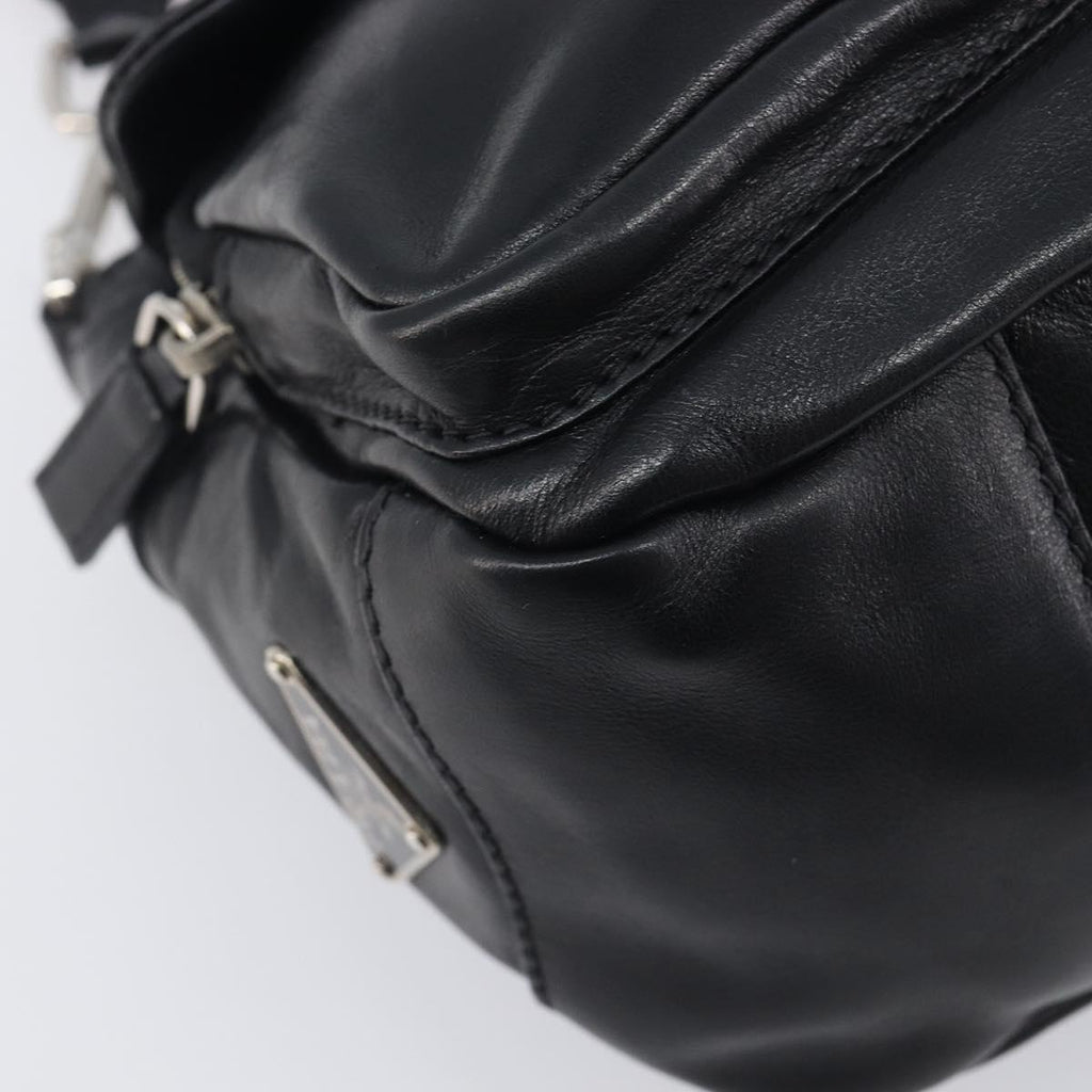 PRADA Shoulder Bag Leather Black Silver Auth BA15835V