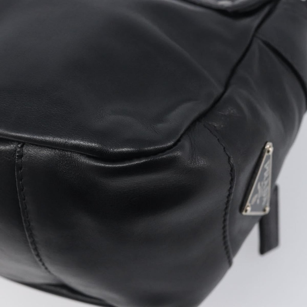 PRADA Shoulder Bag Leather Black Silver Auth BA15835V