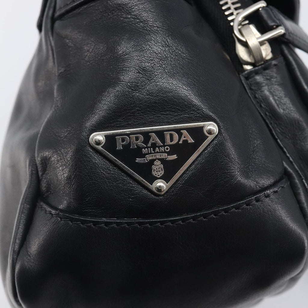 PRADA Shoulder Bag Leather Black Silver Auth BA15835V