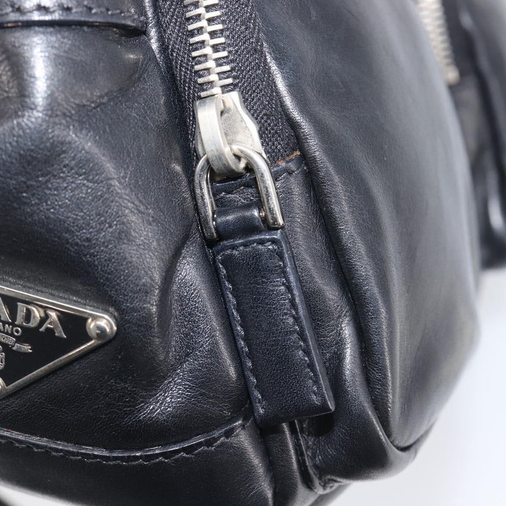 PRADA Shoulder Bag Leather Black Silver Auth BA15835V