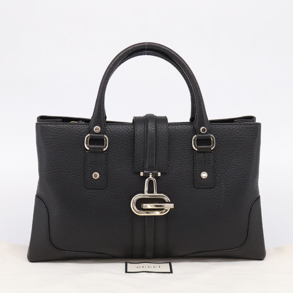 GUCCI Hand Bag Leather Black Gold 131325 Auth BA15848V