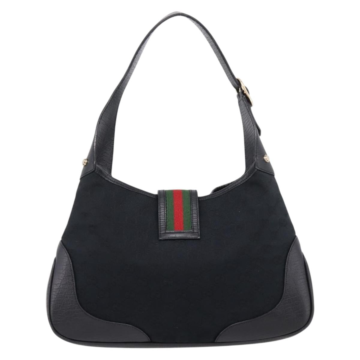 GUCCI GG Canvas Abby G Rock Shoulder Bag Leather Black Gold 130779 Auth BA15874V