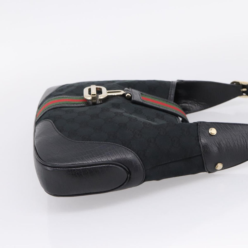 GUCCI GG Canvas Abby G Rock Shoulder Bag Leather Black Gold 130779 Auth BA15874V