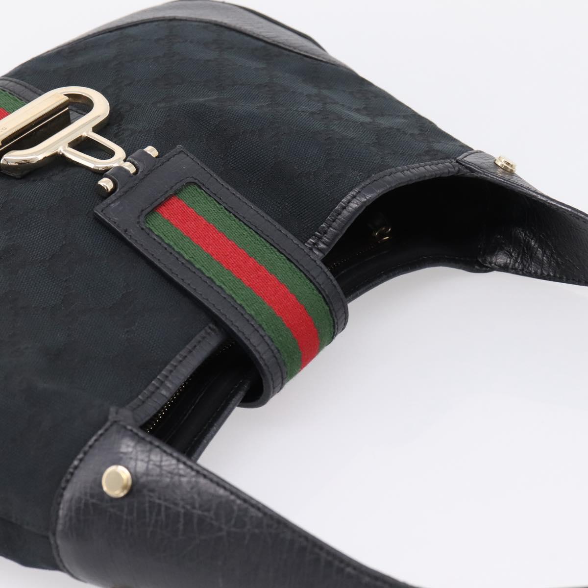 GUCCI GG Canvas Abby G Rock Shoulder Bag Leather Black Gold 130779 Auth BA15874V
