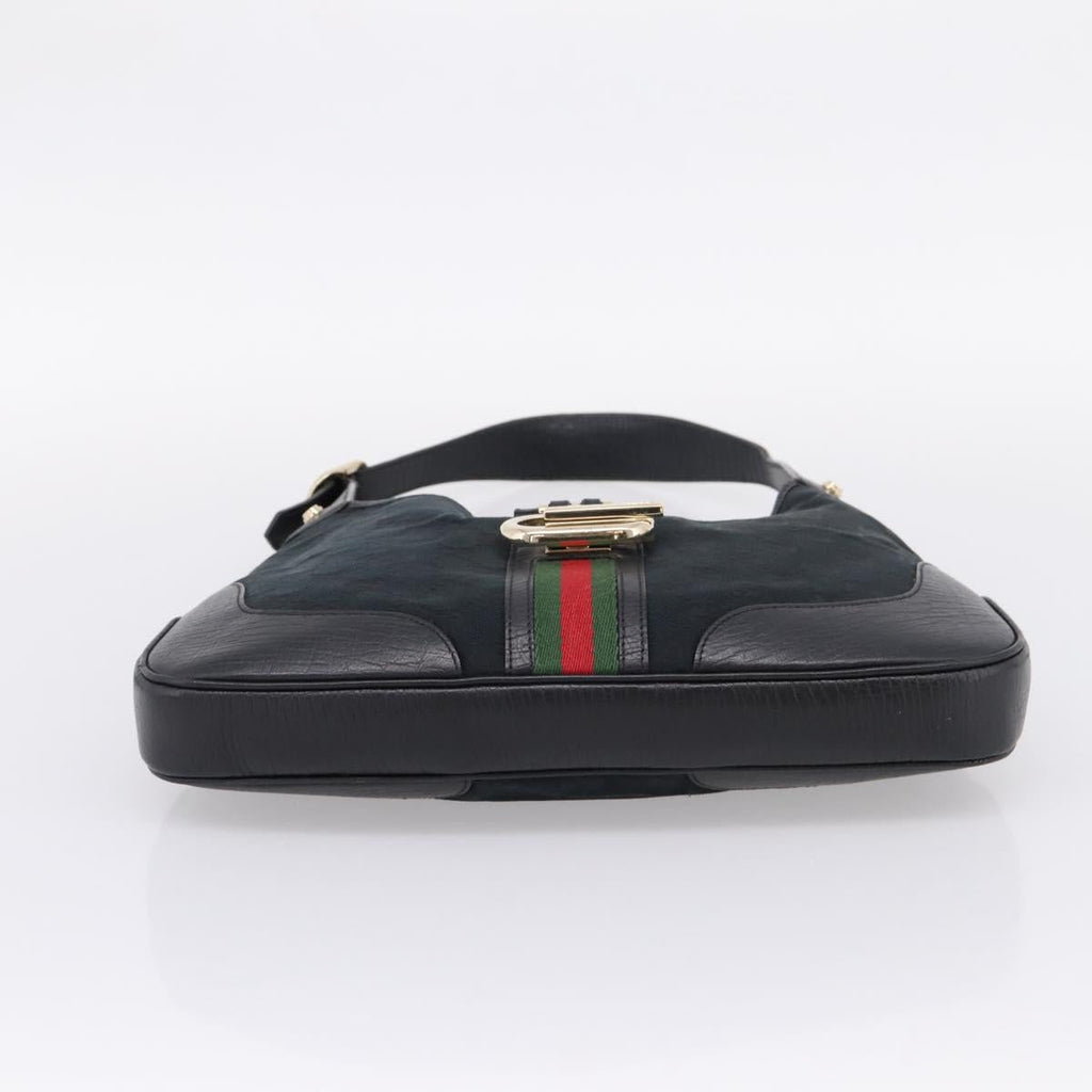 GUCCI GG Canvas Abby G Rock Shoulder Bag Leather Black Gold 130779 Auth BA15874V