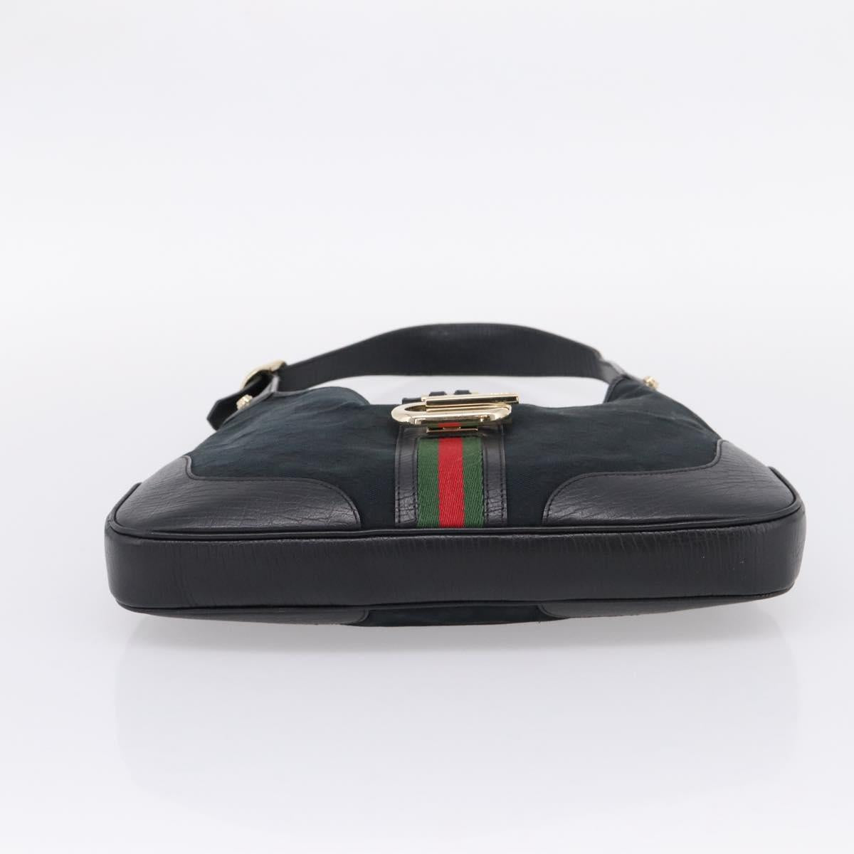 GUCCI GG Canvas Abby G Rock Shoulder Bag Leather Black Gold 130779 Auth BA15874V