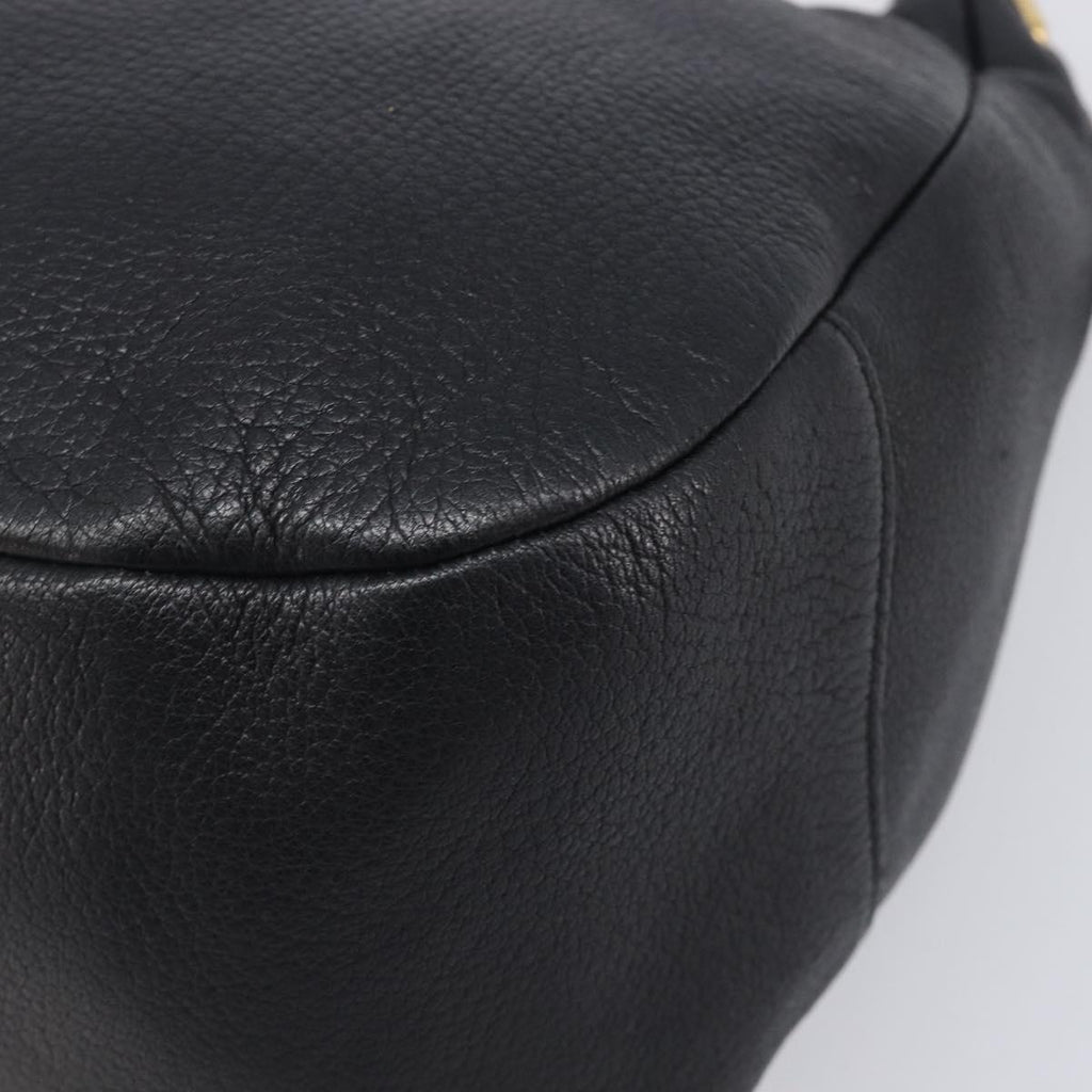 PRADA Shoulder Bag Vittero Dino Leather Black Gold Auth BA15917V