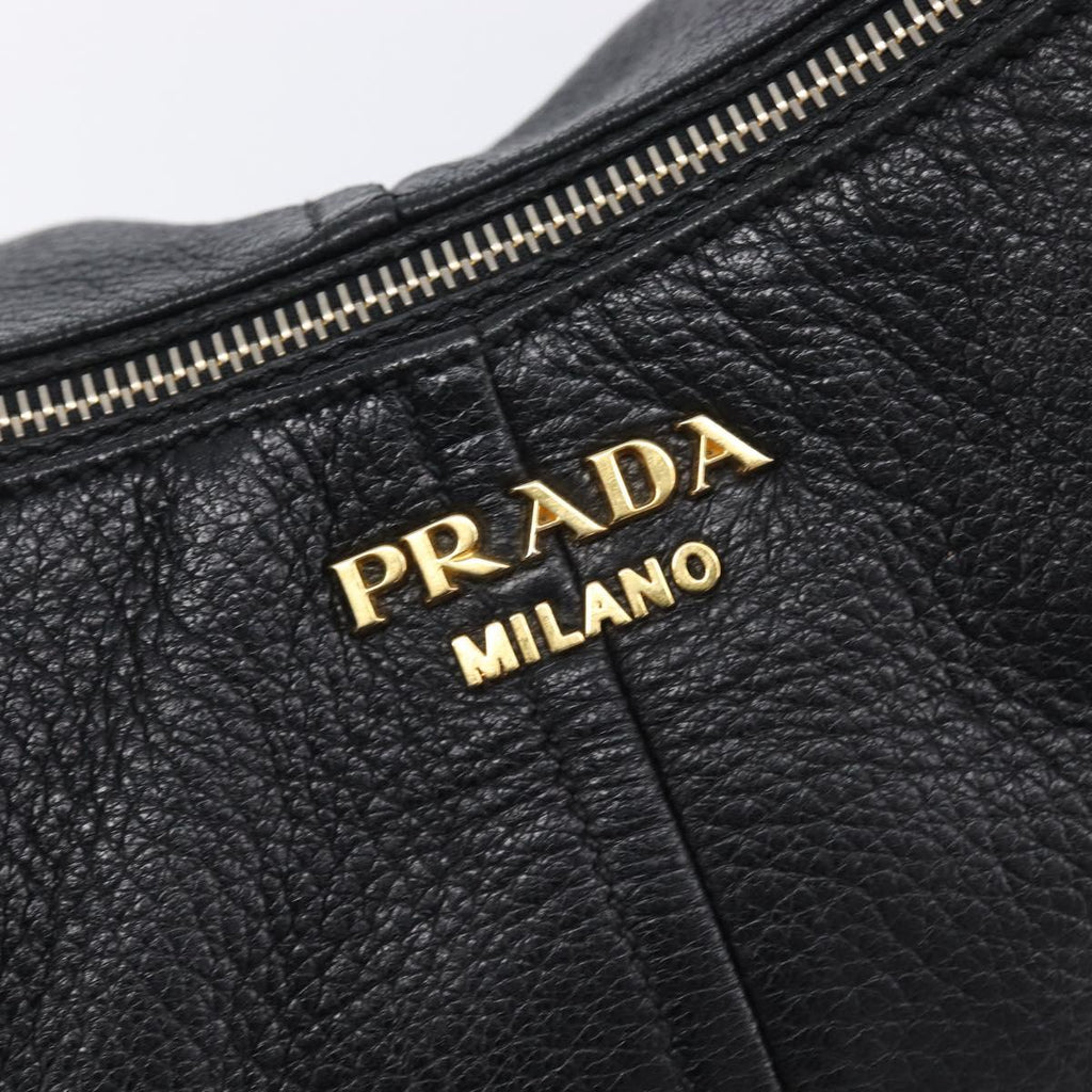 PRADA Shoulder Bag Vittero Dino Leather Black Gold Auth BA15917V