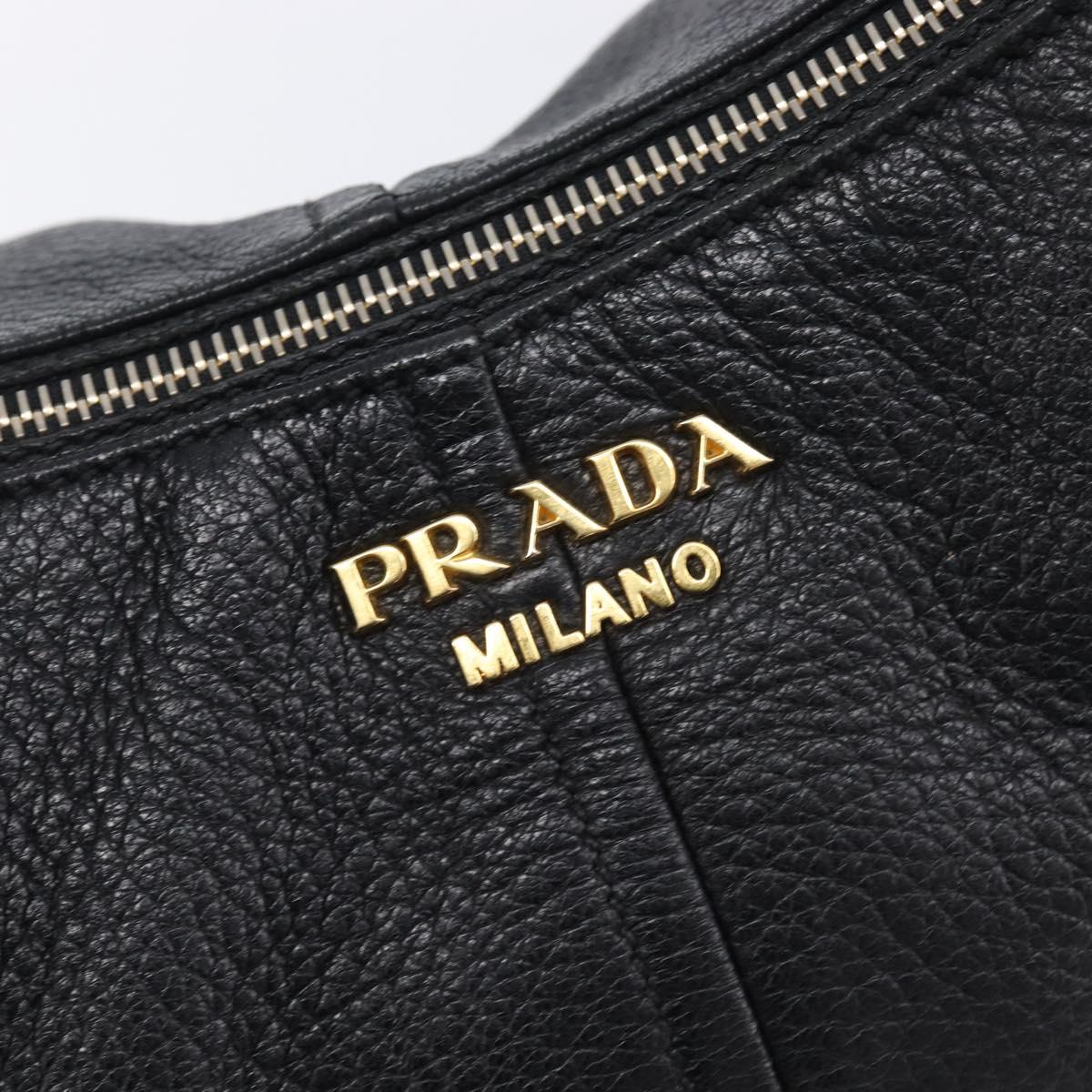 PRADA Shoulder Bag Vittero Dino Leather Black Gold Auth BA15917V