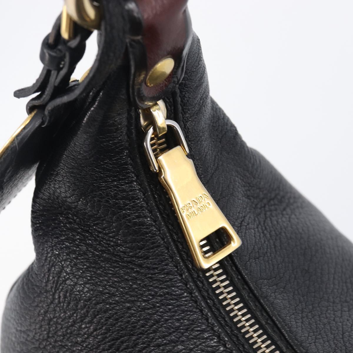 PRADA Shoulder Bag Vittero Dino Leather Black Gold Auth BA15917V