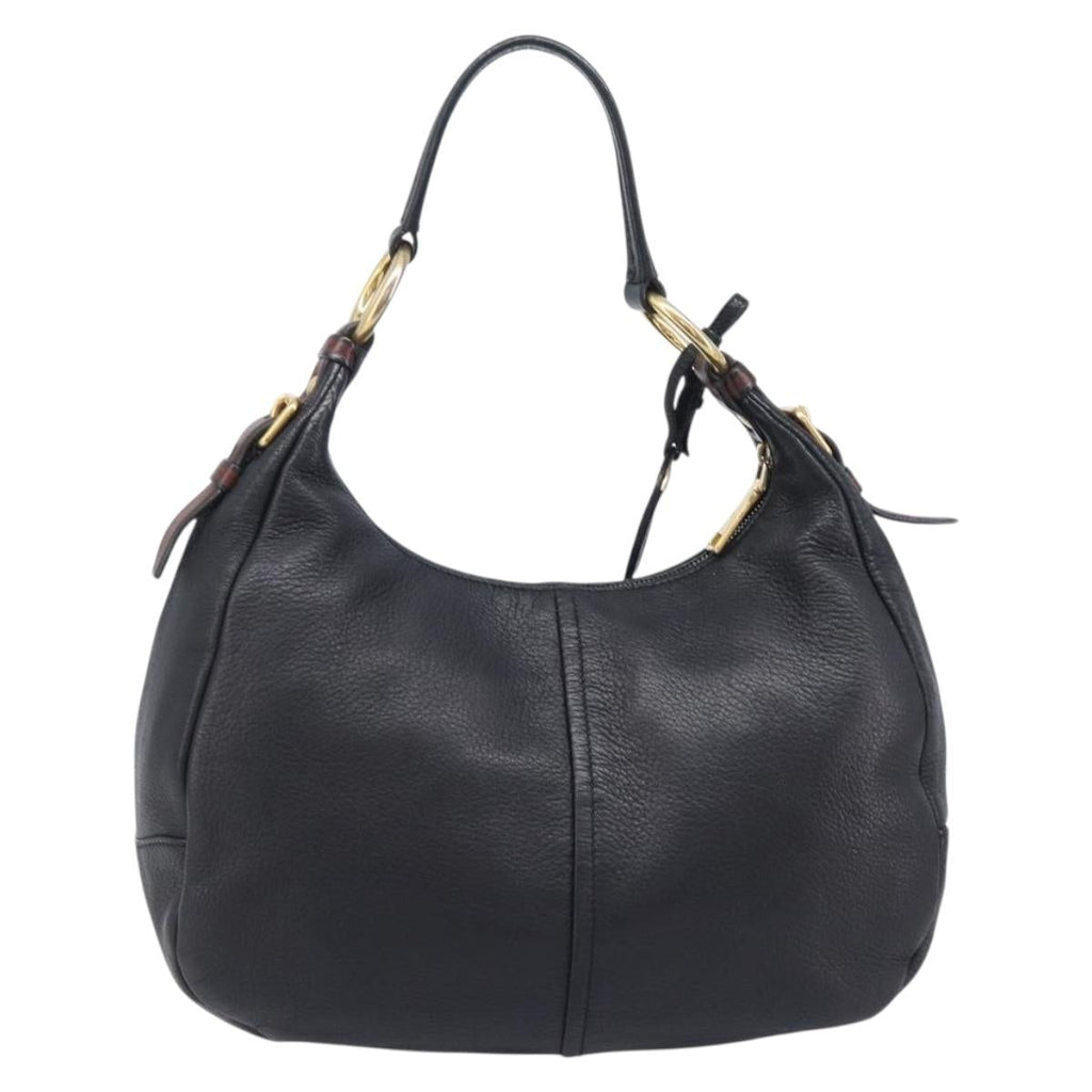 PRADA Shoulder Bag Vittero Dino Leather Black Gold Auth BA15917V
