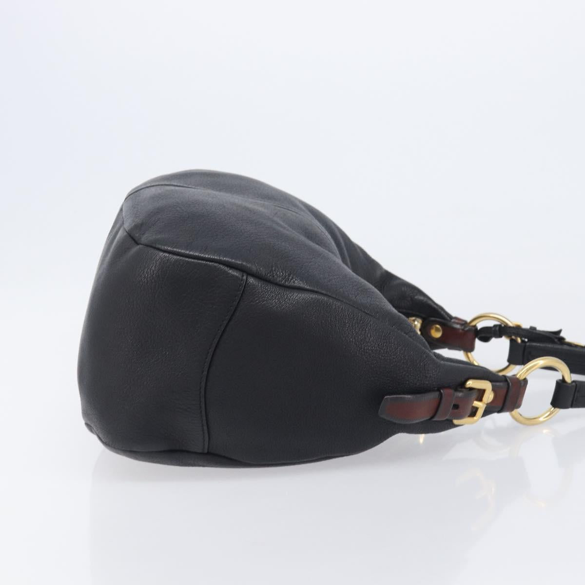 PRADA Shoulder Bag Vittero Dino Leather Black Gold Auth BA15917V