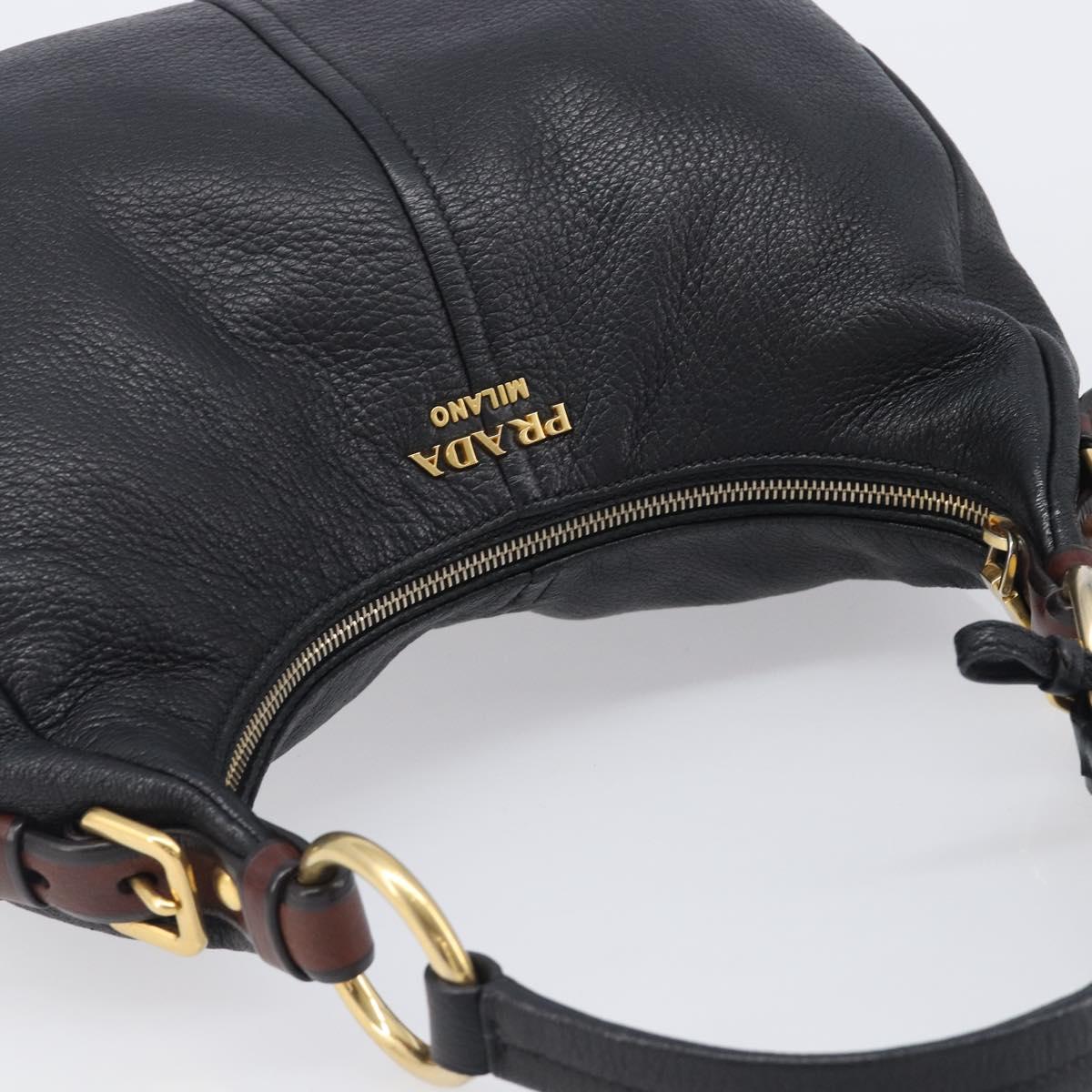 PRADA Shoulder Bag Vittero Dino Leather Black Gold Auth BA15917V