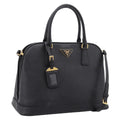 PRADA Hand Bag Safiano Leather 2way Black Gold Auth BA15919V