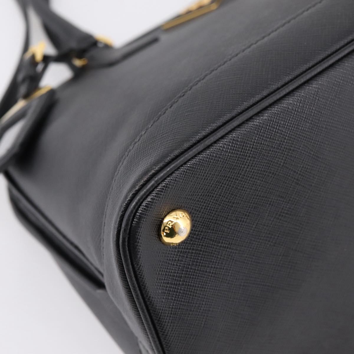 PRADA Hand Bag Safiano Leather 2way Black Gold Auth BA15919V
