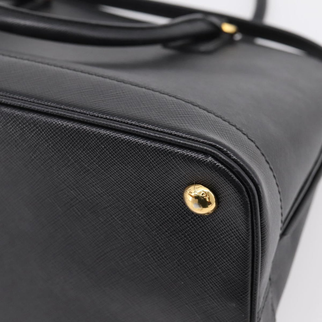 PRADA Hand Bag Safiano Leather 2way Black Gold Auth BA15919V